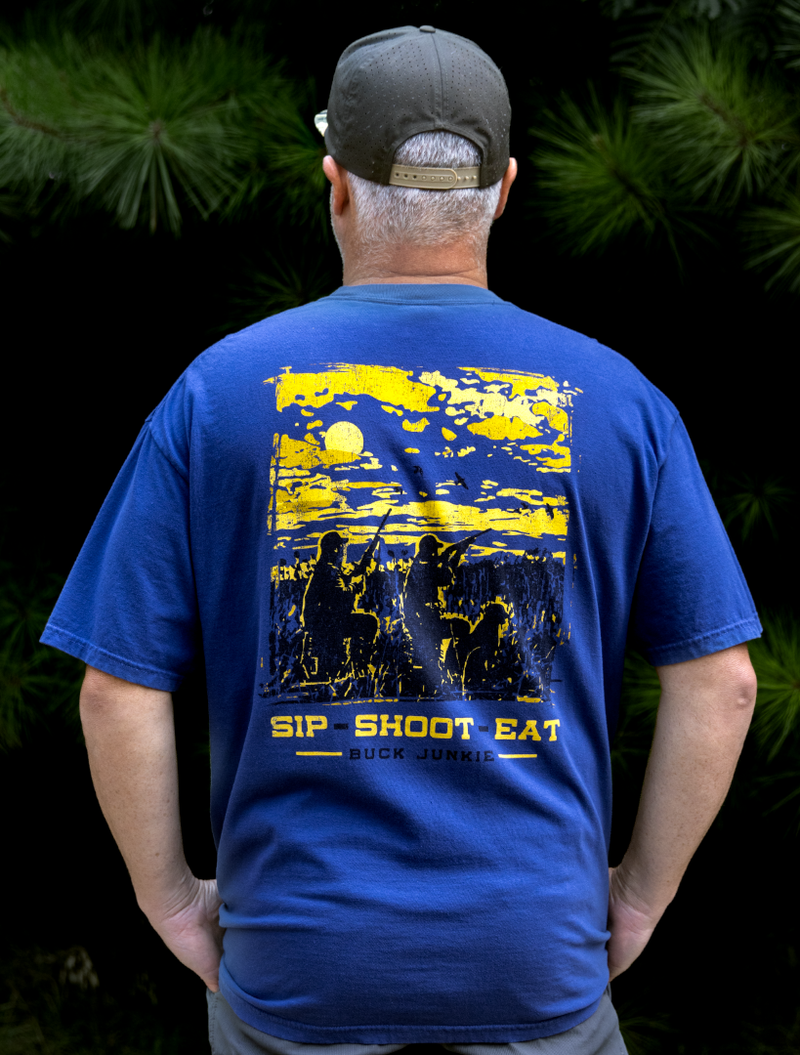 Load image into Gallery viewer, Buck Junkie Sip, Eat, Shoot Dove T-Shirt
